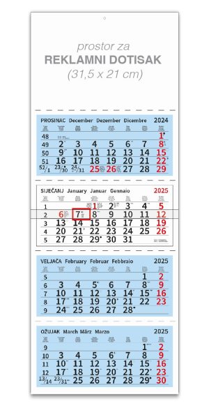 Četverodjelni plavi kalendar