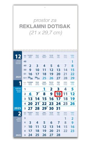 Plavi trodjelni kalendar spirala