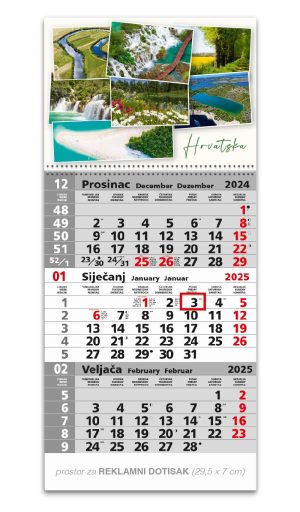 Trodjelni sivi kalendar sa slikom