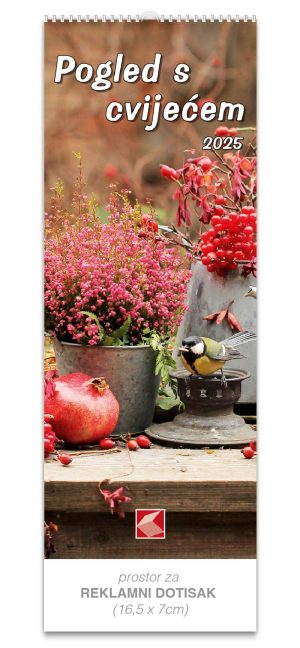 Uski zidni kalendar "Pogled s cvijećem"
