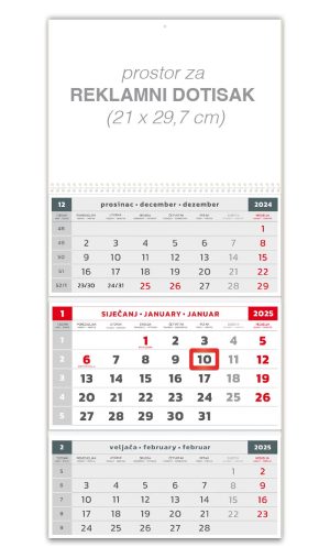 Veliki trodjelni sivi kalendar