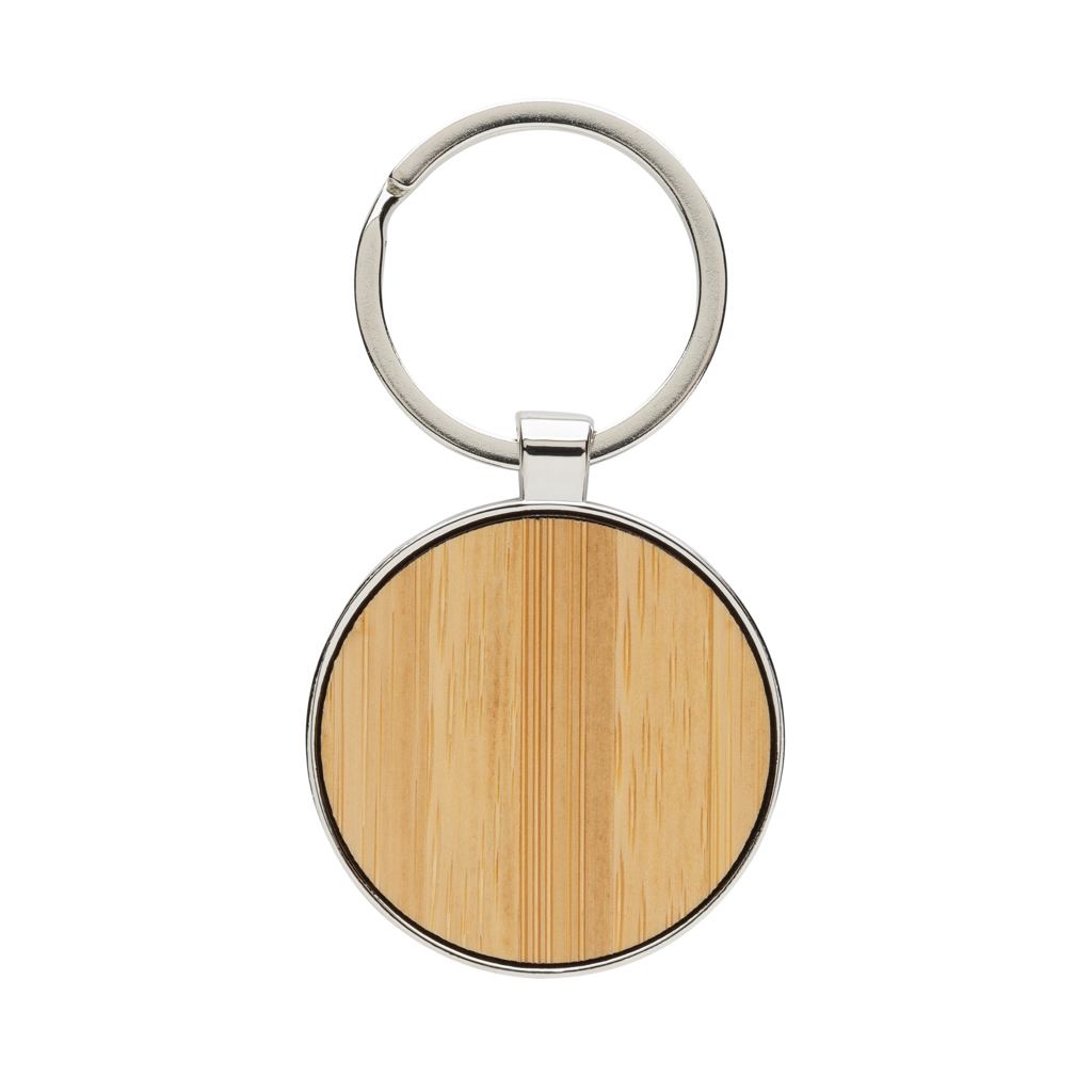 RCS recycled zinc alloy round keychain with bamboo - Slika 2