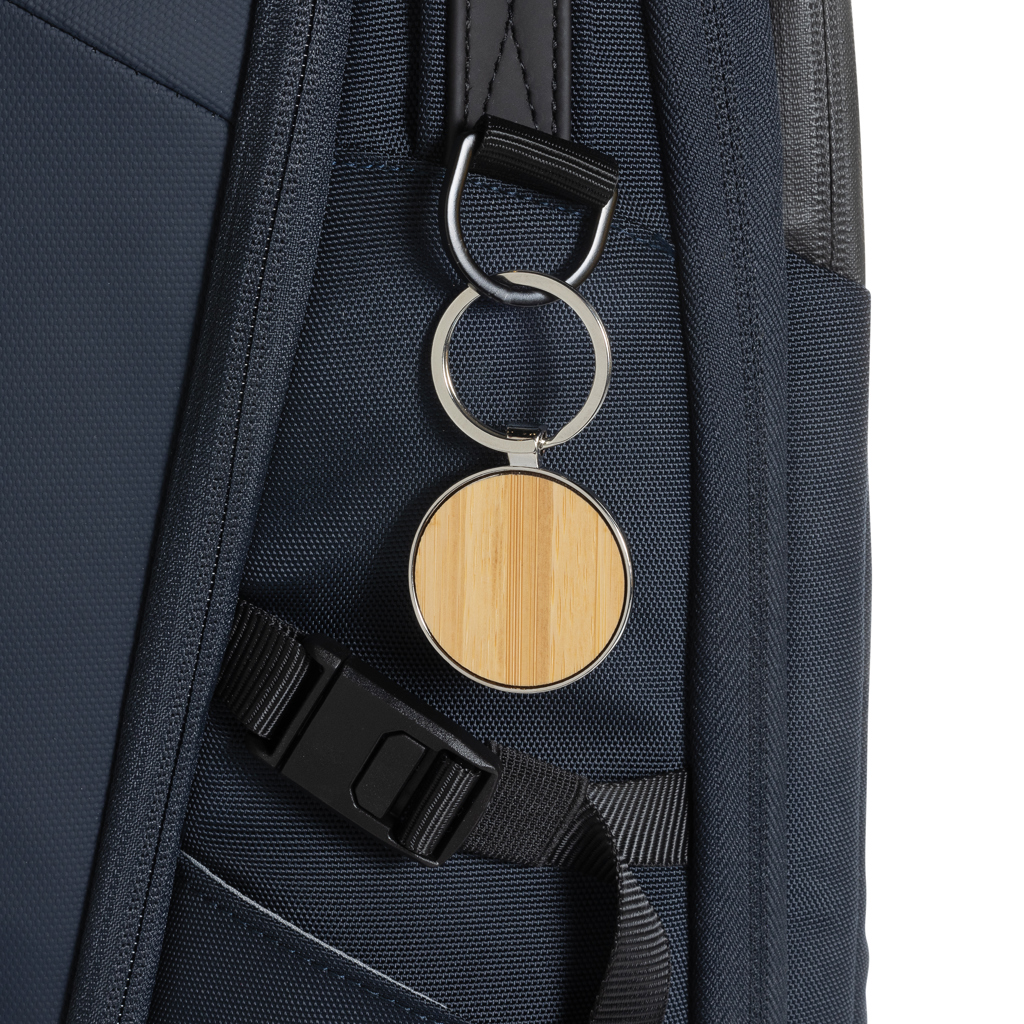 RCS recycled zinc alloy round keychain with bamboo - Slika 5