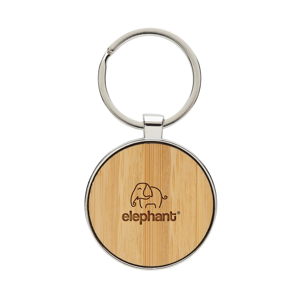 RCS recycled zinc alloy round keychain with bamboo - Slika 6