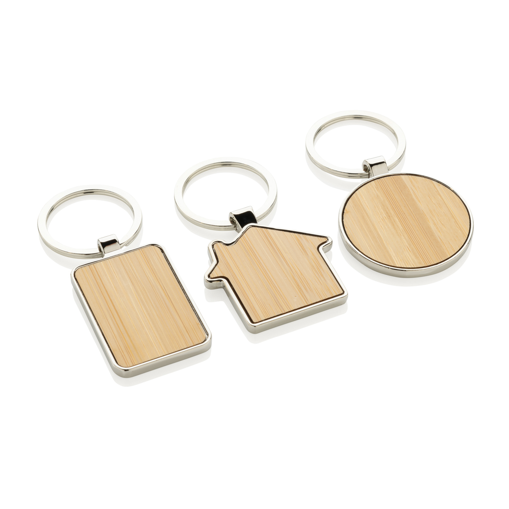 RCS recycled zinc alloy round keychain with bamboo - Slika 7