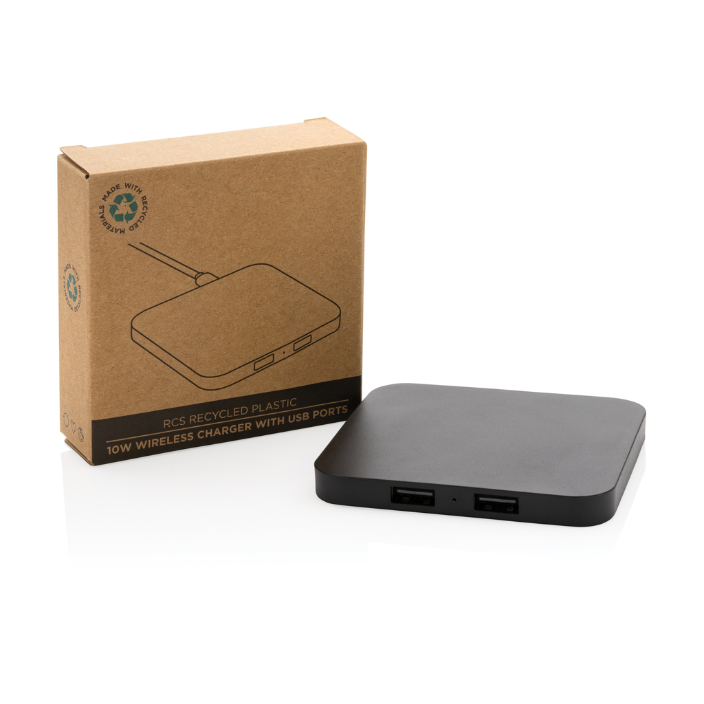 RCS recycled plastic 10W Wireless charger with USB Ports - Slika 9