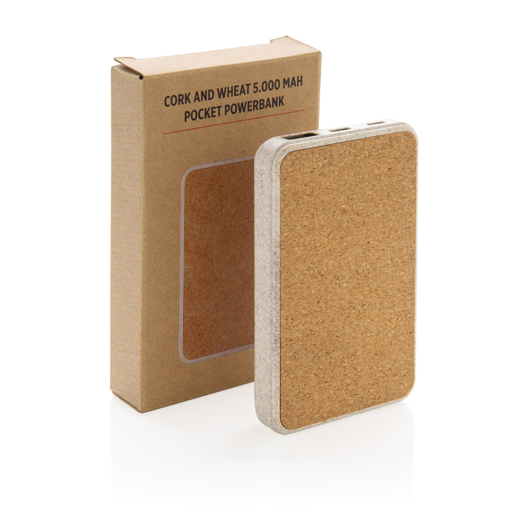 Cork and Wheat 5.000 mAh pocket powerbank, brown - Slika 10