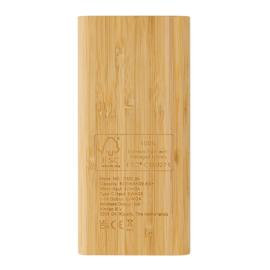 Bamboo 8.000 mAh 5W wireless powerbank - Slika 6