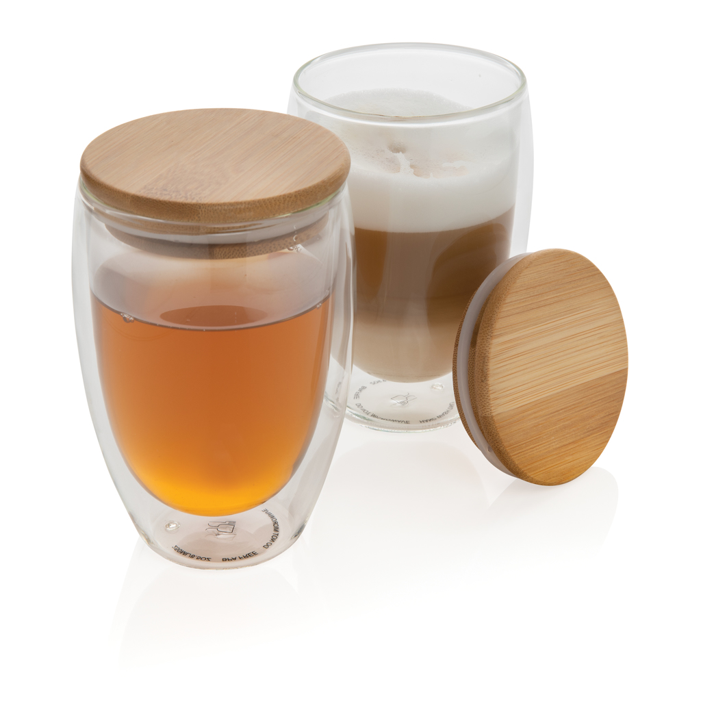 Double wall borosilicate glass with bamboo lid 350ml - Slika 5