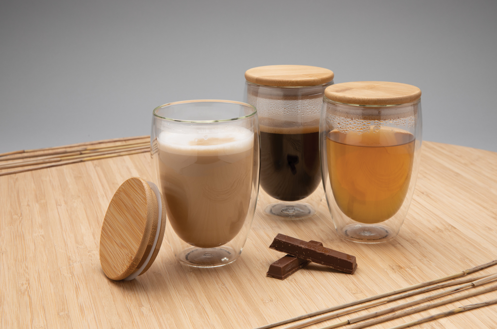 Double wall borosilicate glass with bamboo lid 350ml - Slika 9