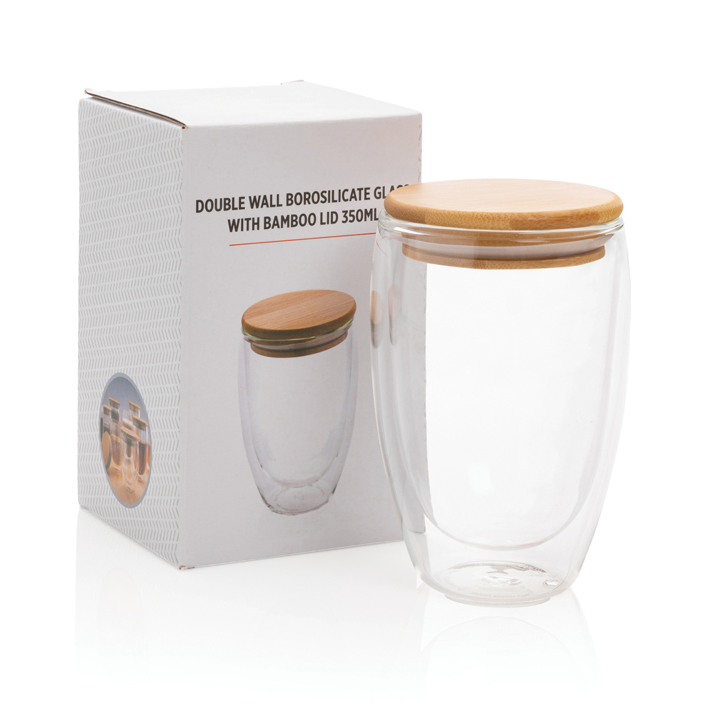 Double wall borosilicate glass with bamboo lid 350ml - Slika 11