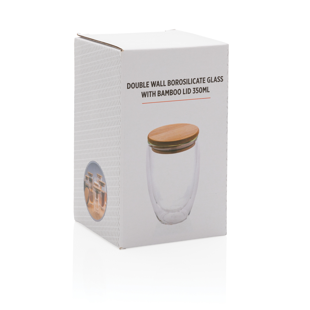 Double wall borosilicate glass with bamboo lid 350ml - Slika 12